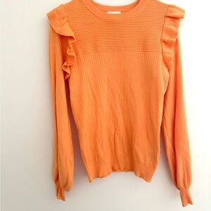 Elegant Orange Ruffled Long Sleeve Top